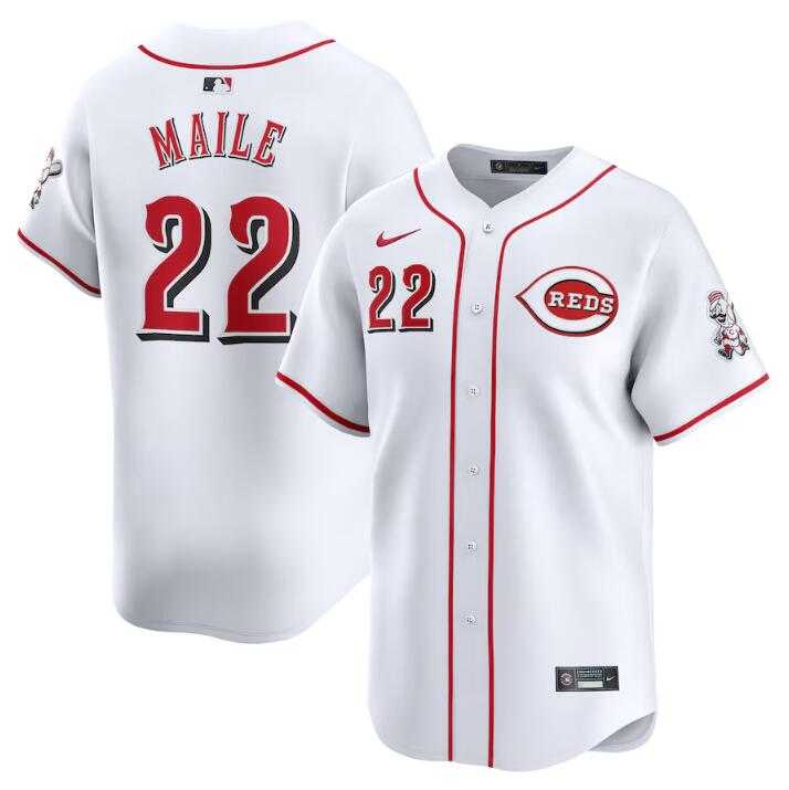 Men%27s Cincinnati Reds #22 Luke Maile White Home Limited Stitched Baseball Jersey Dzhi